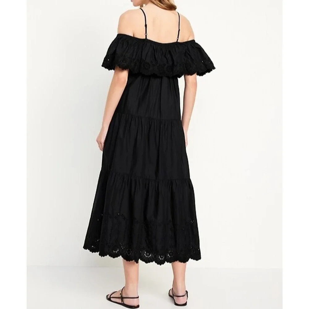 NWT Old Navy Cold Shoulder Maxi Swing Dress Black Ruffle Cotton Plus Size 3X - Picture 6 of 12